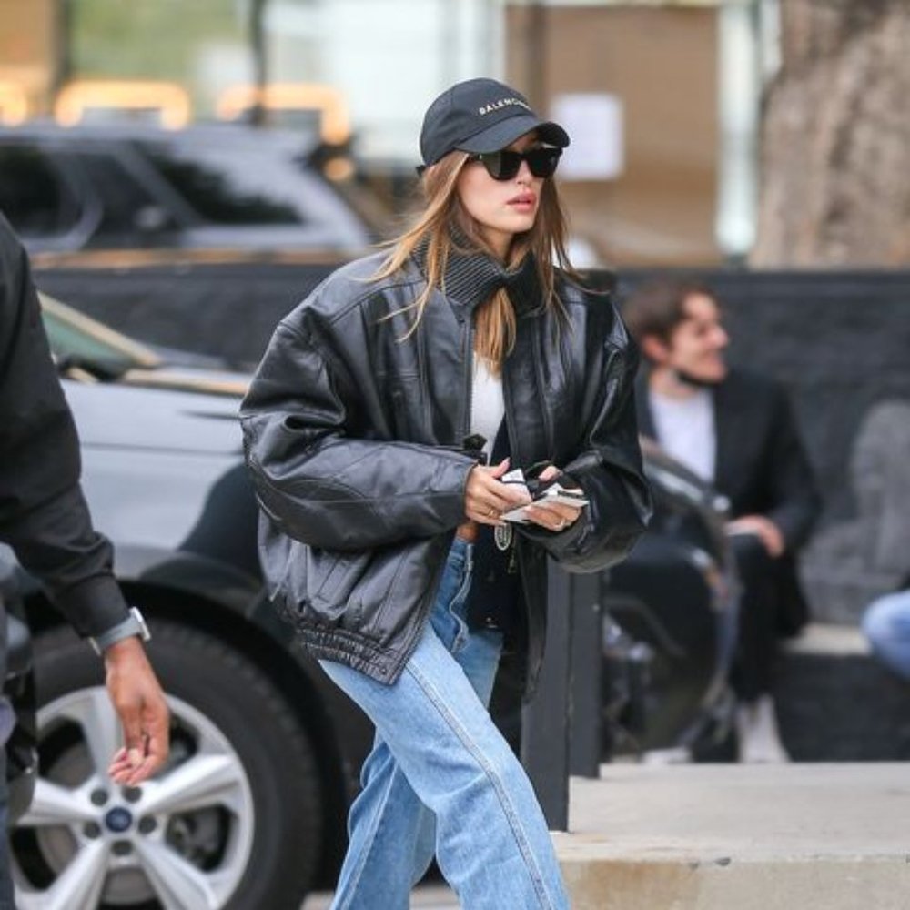 Vintage leather oversized bomber jacket